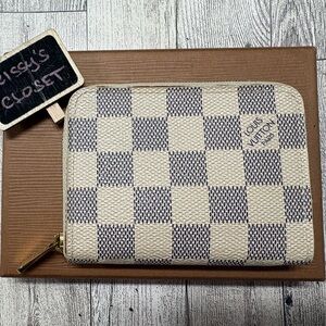 💯 Authentic Louis Vuitton Damier Azur Canvas compact Zippy Coin Purse Wallet 🤍💙